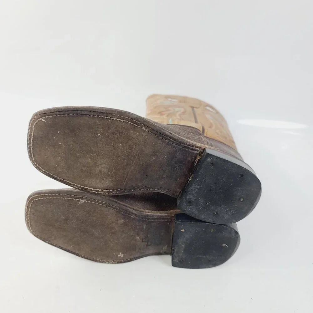 Old‎ West Kid's Brown Foot Tan Fry Top Square Toe Cowboy Western Boots Size 3.5